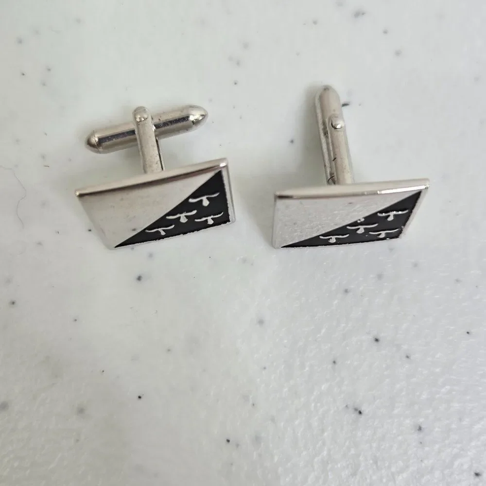 Swank Cufflinks Silver Tone Black Rectangle Diagonal Modern Stylized